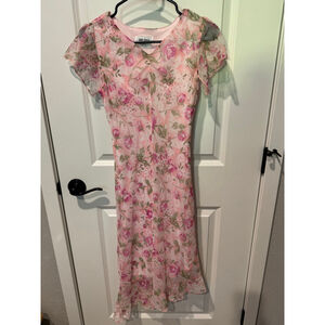 Girls Amy Byer Pink Floral Midi lined Dress Size 16
